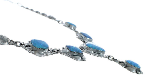 Genuine Sterling Silver Blue Opal Navajo Link Necklace And Earrings Set NN20318